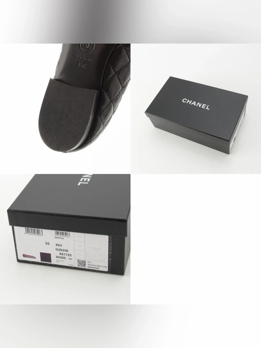 CHANEL Aged Calfskin Quilted CC Cap Toe Ballerina Flats / Size EU35